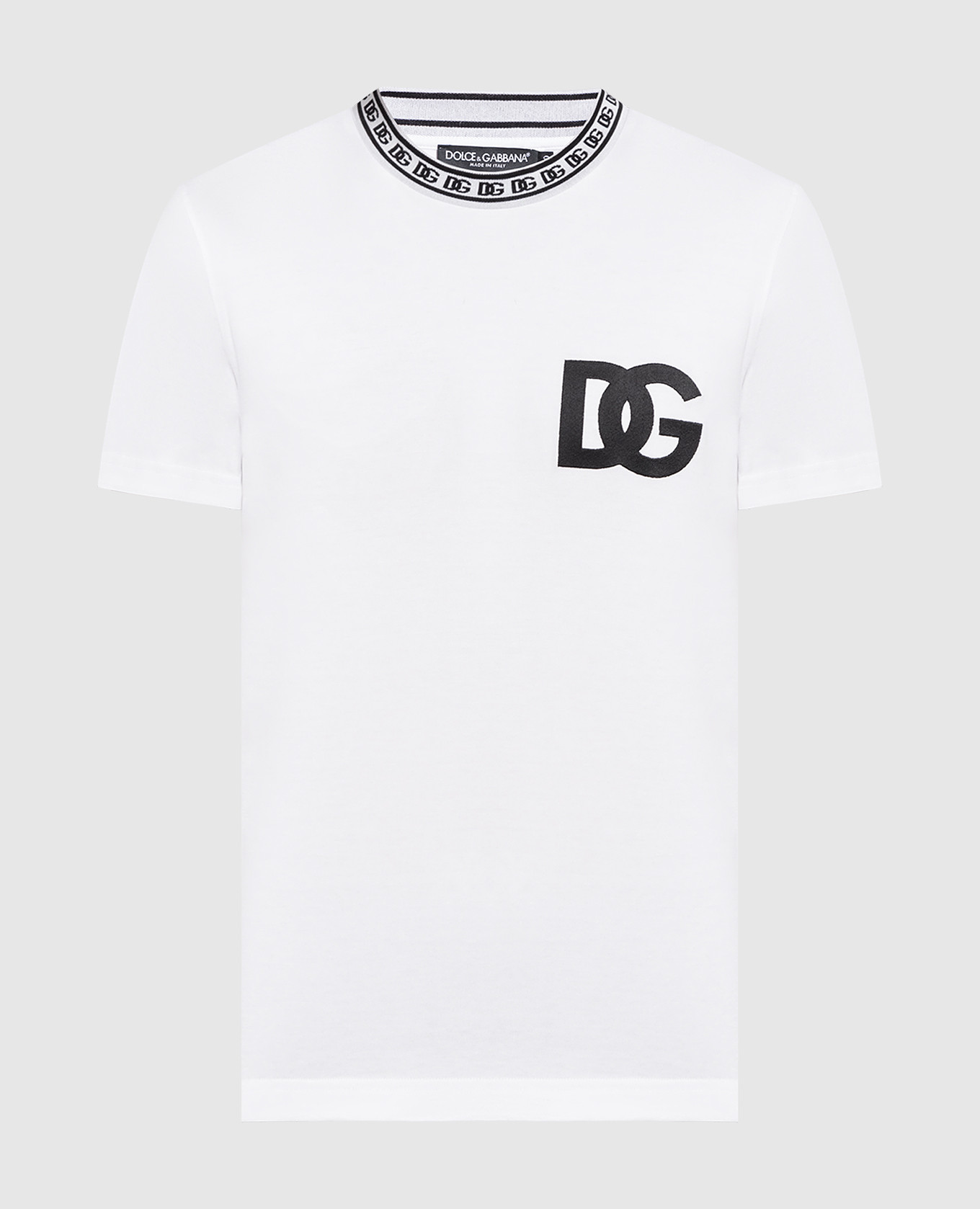 White t-shirt with contrasting DG logo embroidery