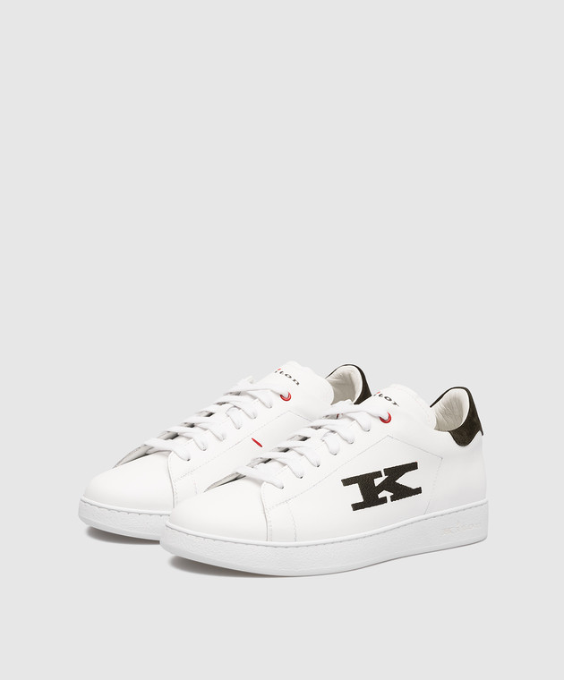 Kiton White leather sneakers with logo embroidery USSN001XB6019 изображение 2