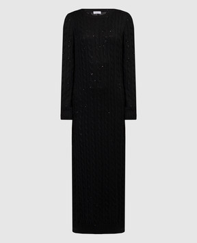 Brunello Cucinelli Чорна сукня у фактурний візерунок з паєтками MDV797A80