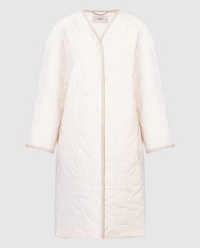 Agnona Бежевое стеганое пальто с кожаными вставками TH0708YU6011