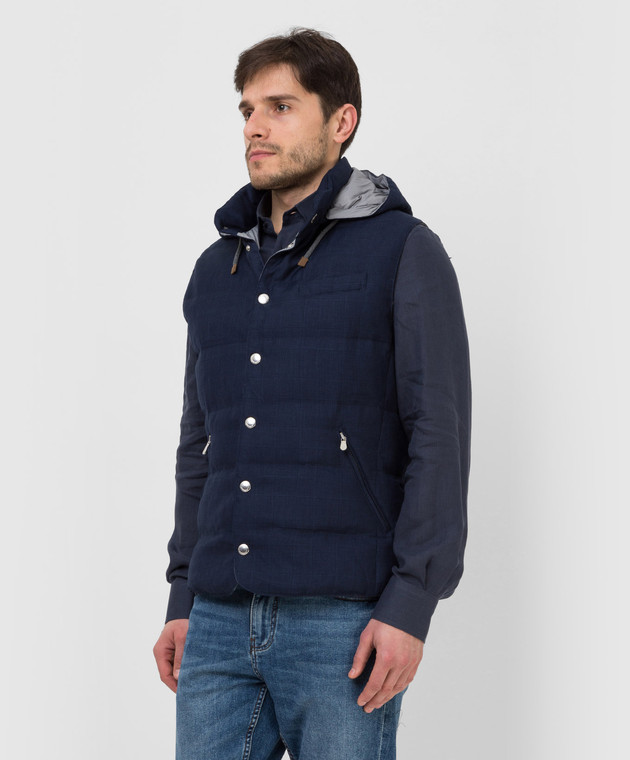 Brunello Cucinelli Пуховий жилет із вовни, льону та шовку в клітку MW4761716 зображення 3