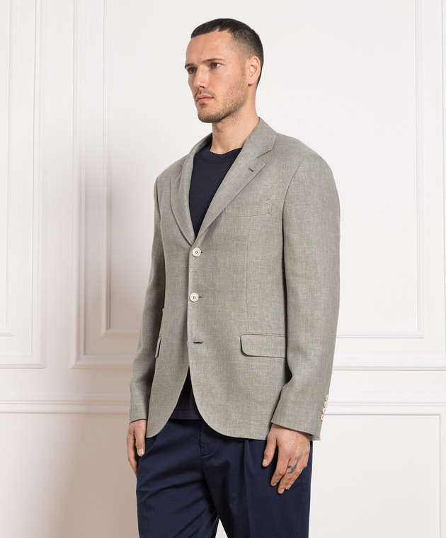 Brunello Cucinelli Green linen, wool and silk blazer MD4957BTD изображение 3
