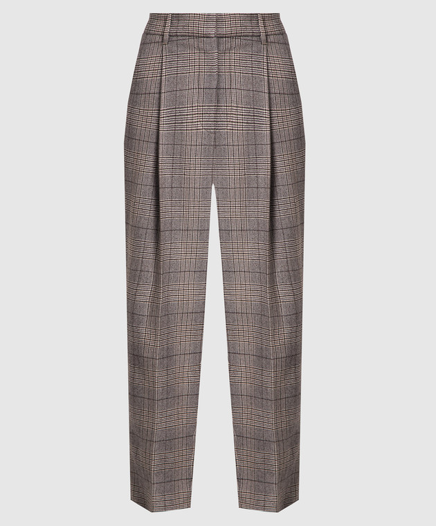 Brunello Cucinelli Brown checked pants with a monil chain MP537P8422