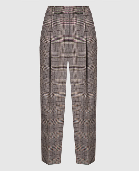 Brown checked pants with a monil chain