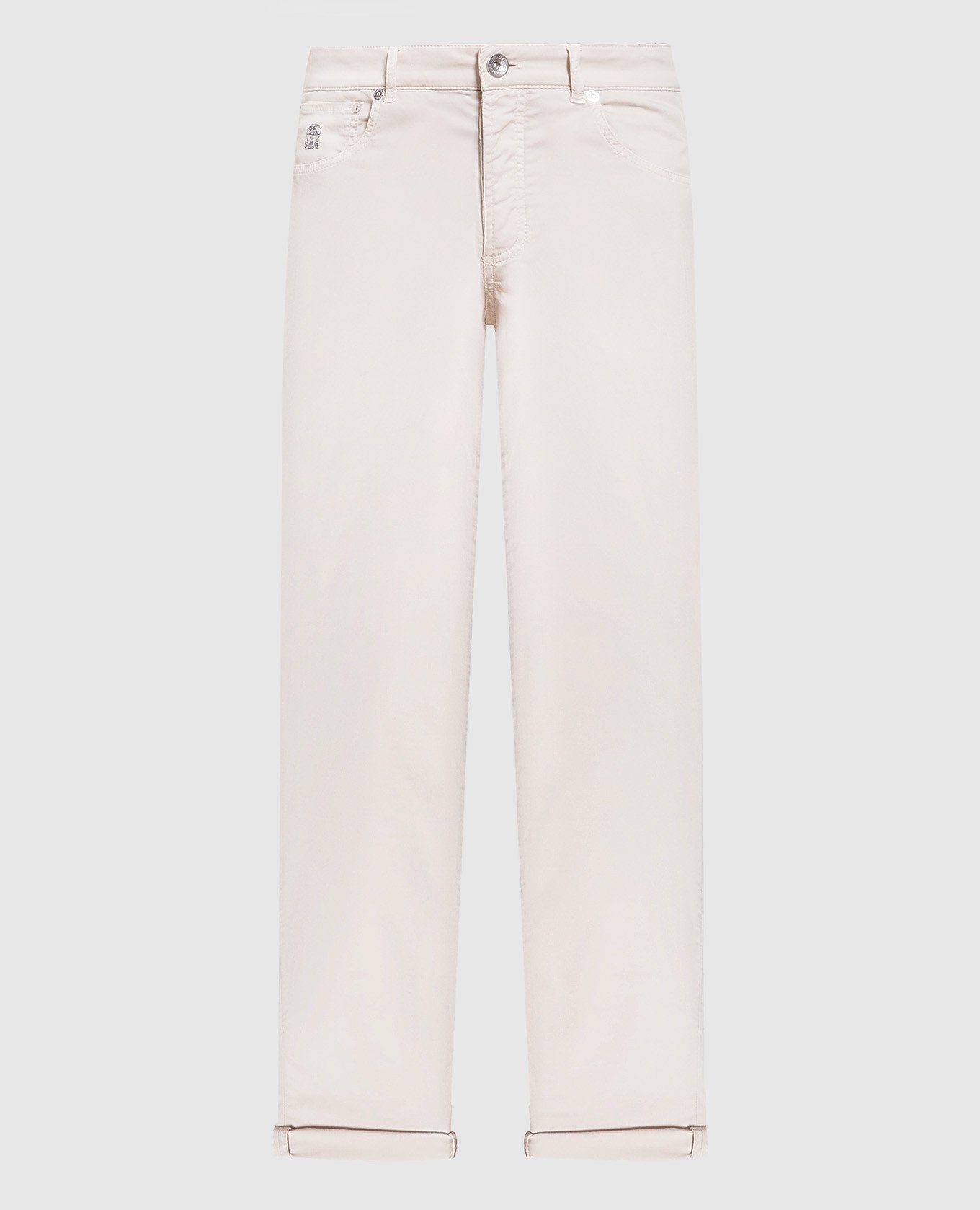 Beige pants with logo embroidery
