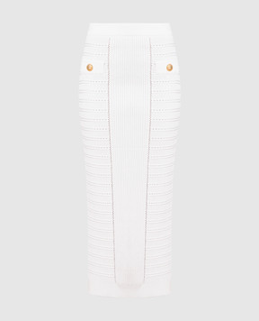 Balmain White pencil skirt in a textured pattern AF1LD022KE10