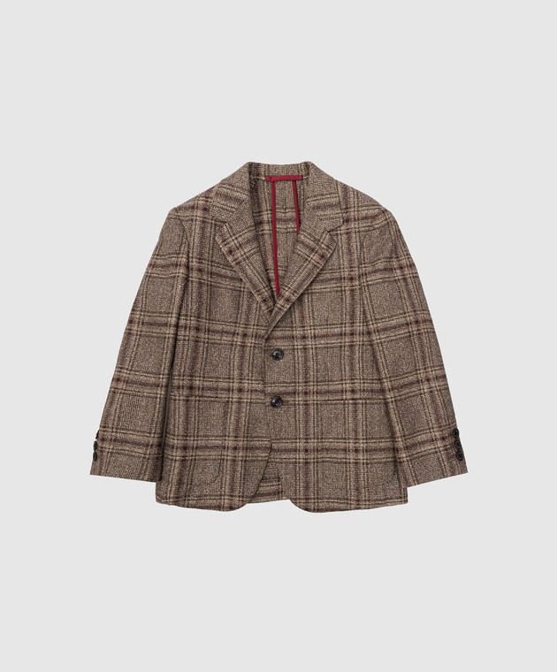 Stefano Ricci Checked wool, silk and cashmere children's dark beige blazer Y1RSGD2200WKC02A