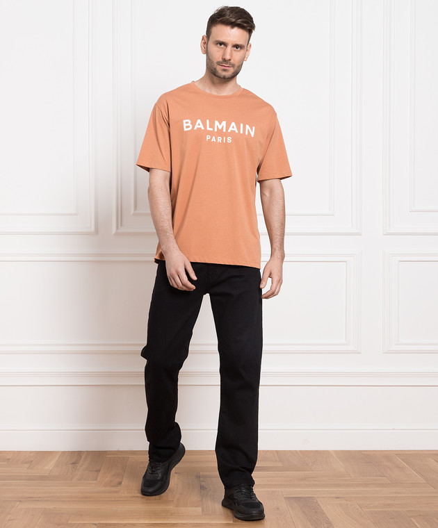 Balmain T-shirt With Logo in Brown