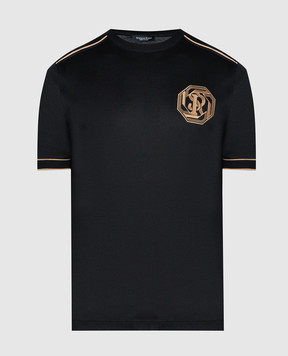 Stefano Ricci Черная футболка с вышивкой монограмм логотипа K111031G10T24152