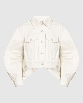 Alexander McQueen White denim jacket of asymmetrical cut 732914QMAB9