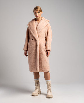Max Mara Розовое двубортное пальто Tedgirl из шерсти и шелка TEDGIRL