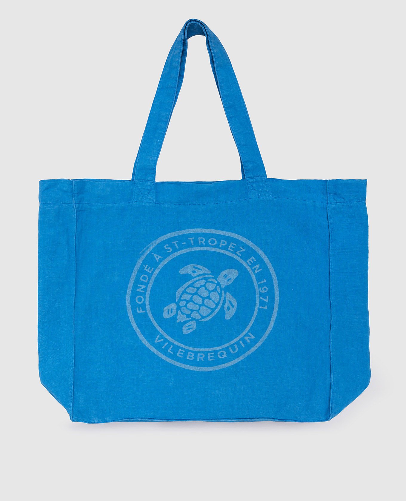 Turtle Mineral Dye blue linen beach bag