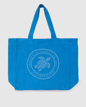 Vilebrequin Синяя пляжная сумка Turtle Mineral Dye из льна. BBLU3104m