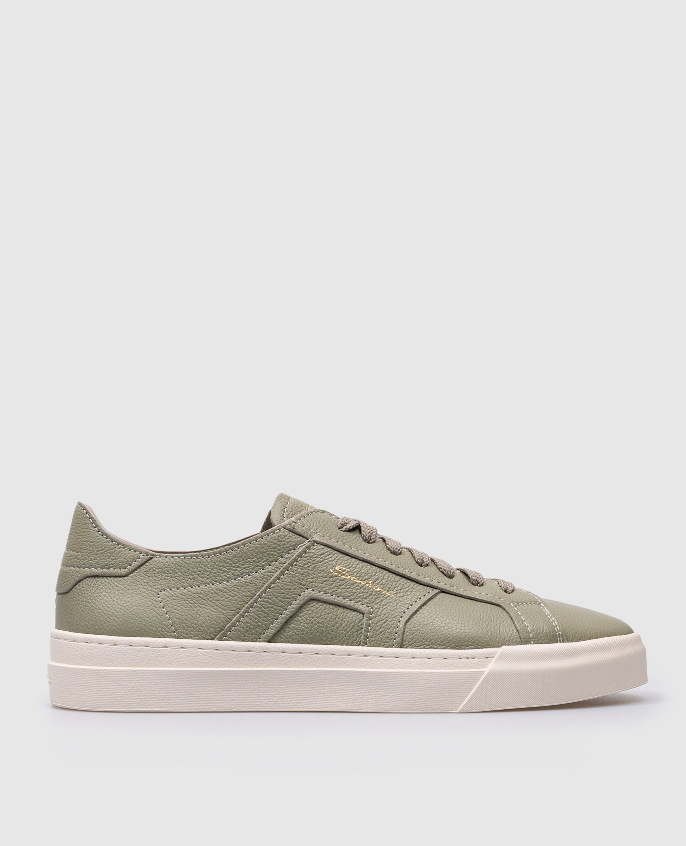 Green leather trainers with logo