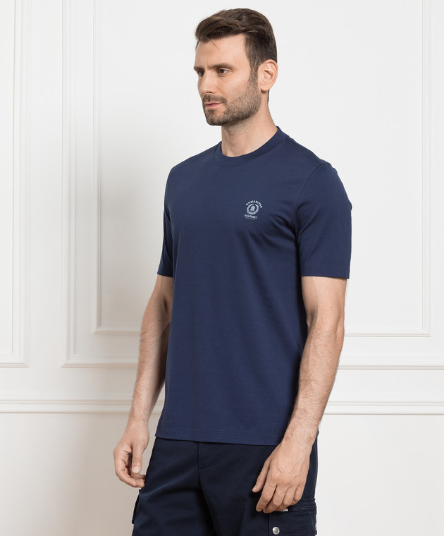 Brunello Cucinelli Голубая футболка с принтом логотипа M0T618442 изображение 3