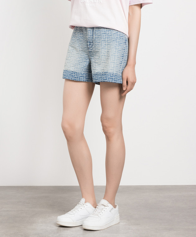 Monogram Denim Mini Shorts Blue