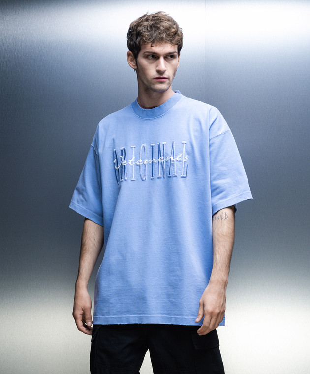 Vetements Blue t-shirt with logo embroidery UE54TR310N image 3