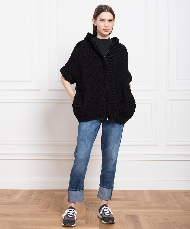 Brunello Cucinelli Чорний кардиган з ланцюжком моніль M8E386506 зображення 2