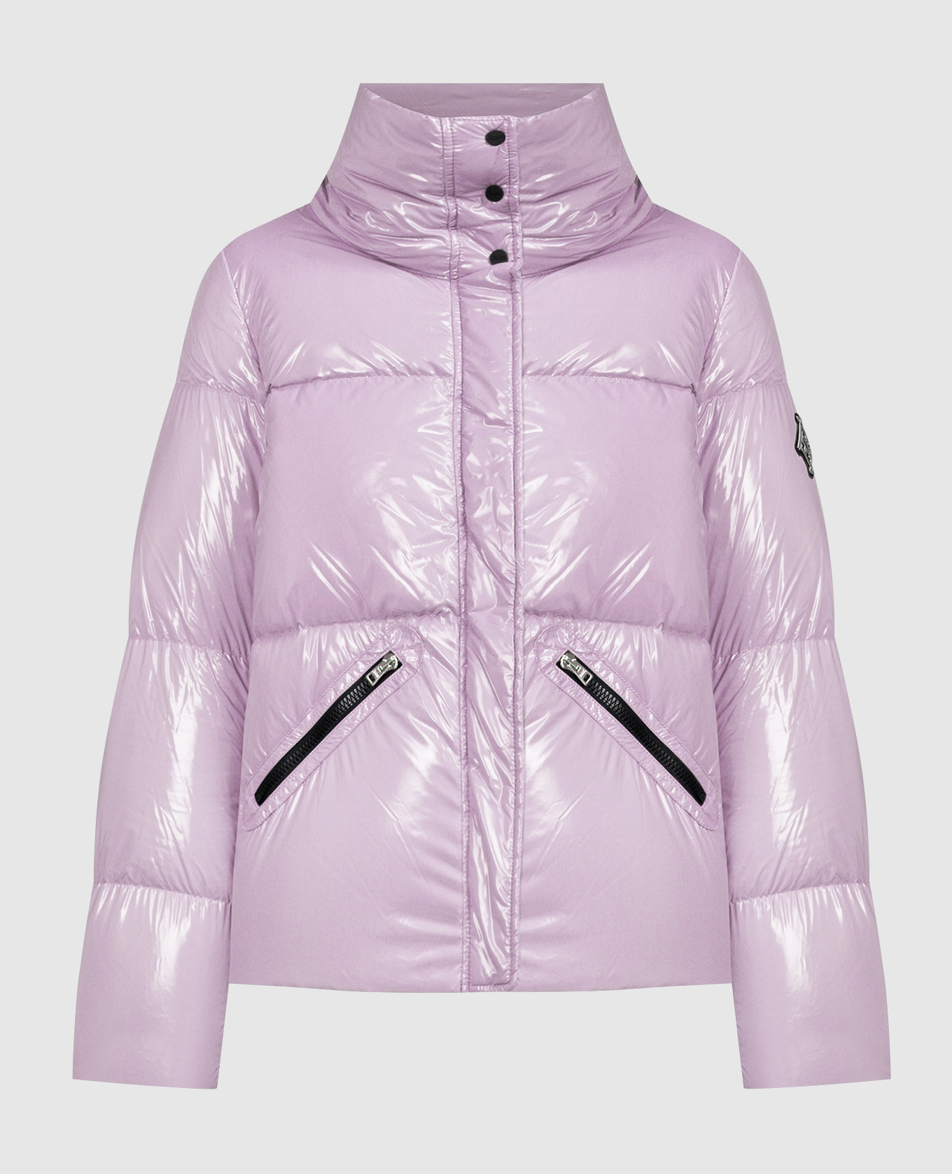 Purple down jacket with logo patch