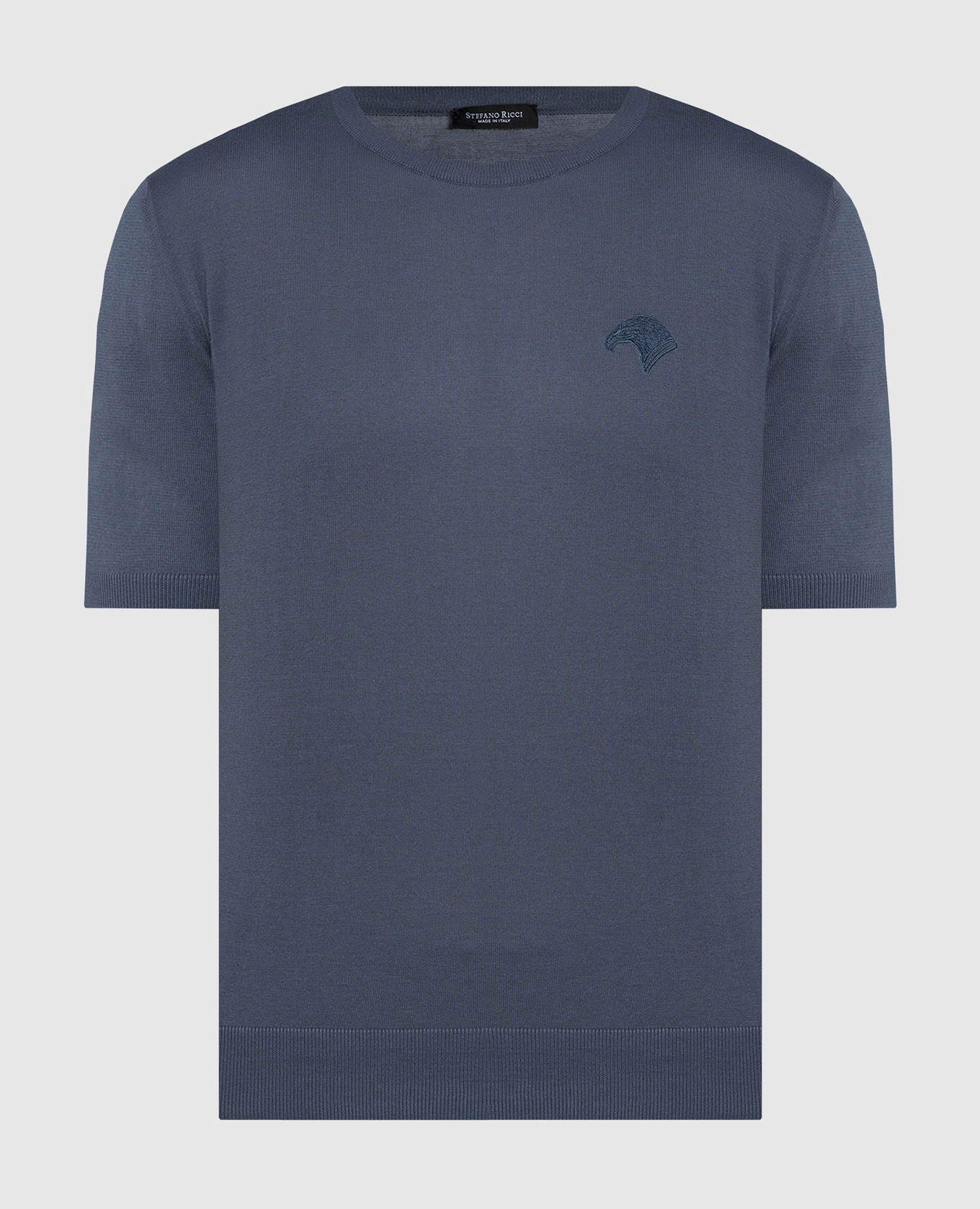 Blue t-shirt with embroidered logo emblem