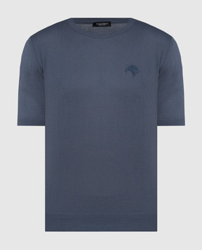 Stefano Ricci Синя футболка з вишивкою емблеми логотипа K313030G10