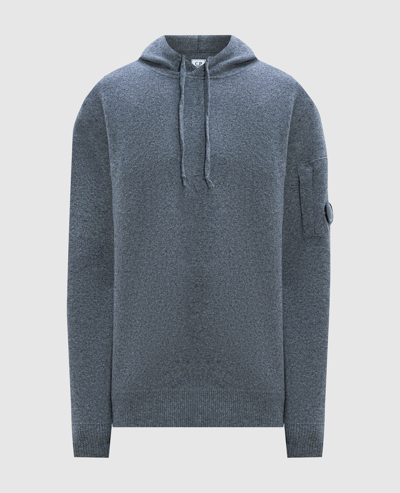 Gray hoodie with textured logo