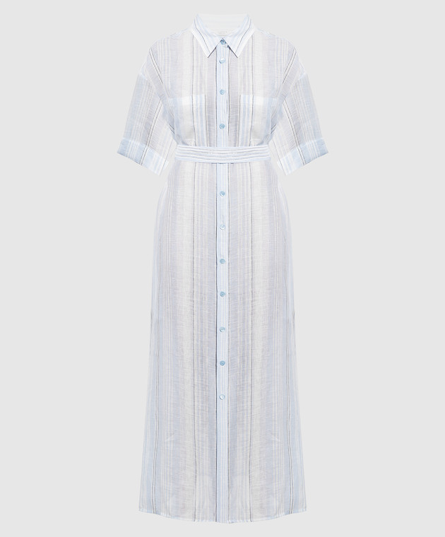 Peserico Blue striped linen shirt dress S02090A02514