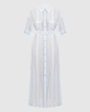 Peserico Голубое платье-рубашка из льна в полоску S02090A02514