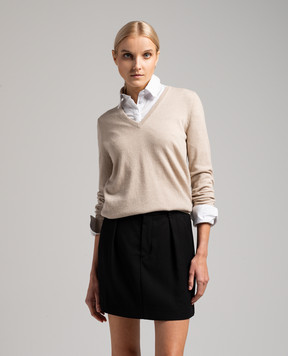 Brunello Cucinelli Бежевый пуловер из кашемира с цепочкой мониль M12144402P