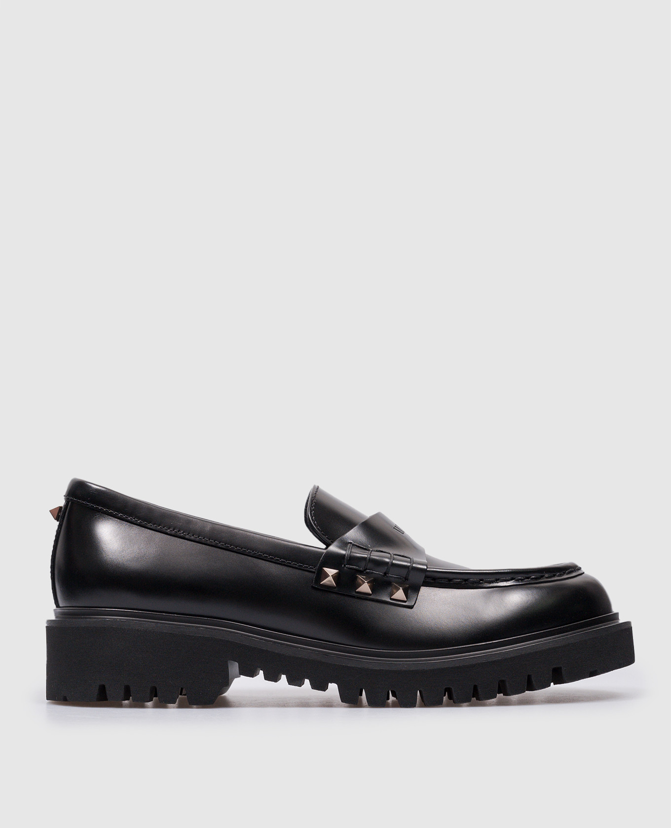 Valentino - Rockstud logo embossed leather loafers in black 3W0S0HW9AWE ...