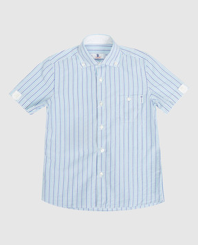 Stefano Ricci Детская голубая рубашка в полоску с эффектом жатки YC002741LJ1659