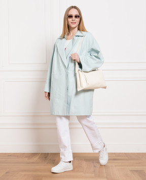 Marina Rinaldi Голубое двубортное кожаное пальто ELEGANZA