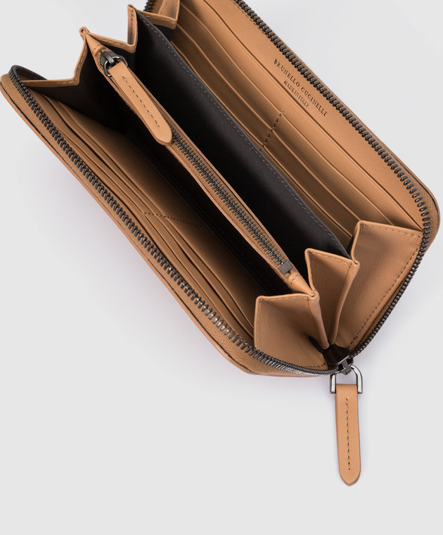 Brunello Cucinelli Світло-коричневий шкіряний гаманець із моніллю MWRLD2422 зображення 3