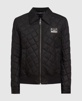 Dolce&Gabbana Чорна стьобана куртка з металевим патчем логотипу G9XQ6TGF012