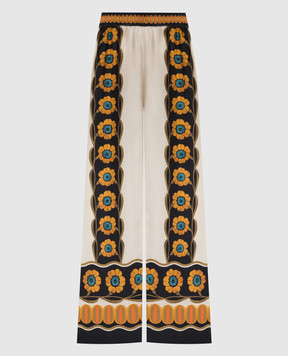 La DoubleJ Бежевые брюки Daisychain из шелка в цветочный принт. TRO0026SIL006ROP04
