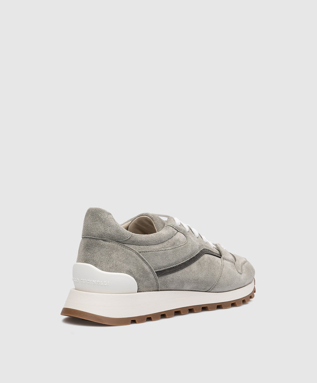 Brunello Cucinelli Gray suede sneakers with monil chain MZSFG2400 image 3