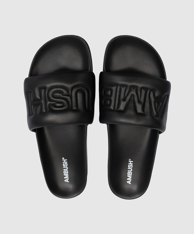 AMBUSH Black leather flip flops with embossed logo BMIC001S23LEA001 image 4