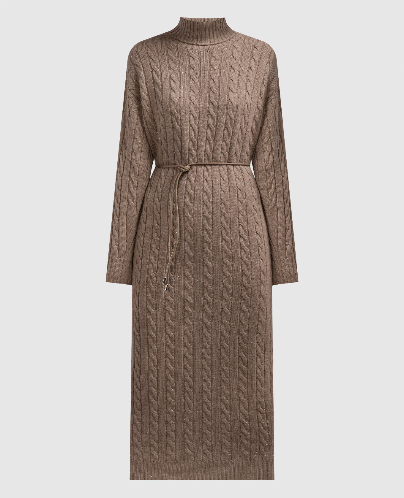 Brown midi dress in textured pattern with lurex