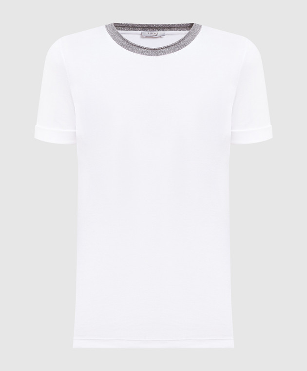 Peserico Біла футболка в рубчик з люрексом S06767J0A5669