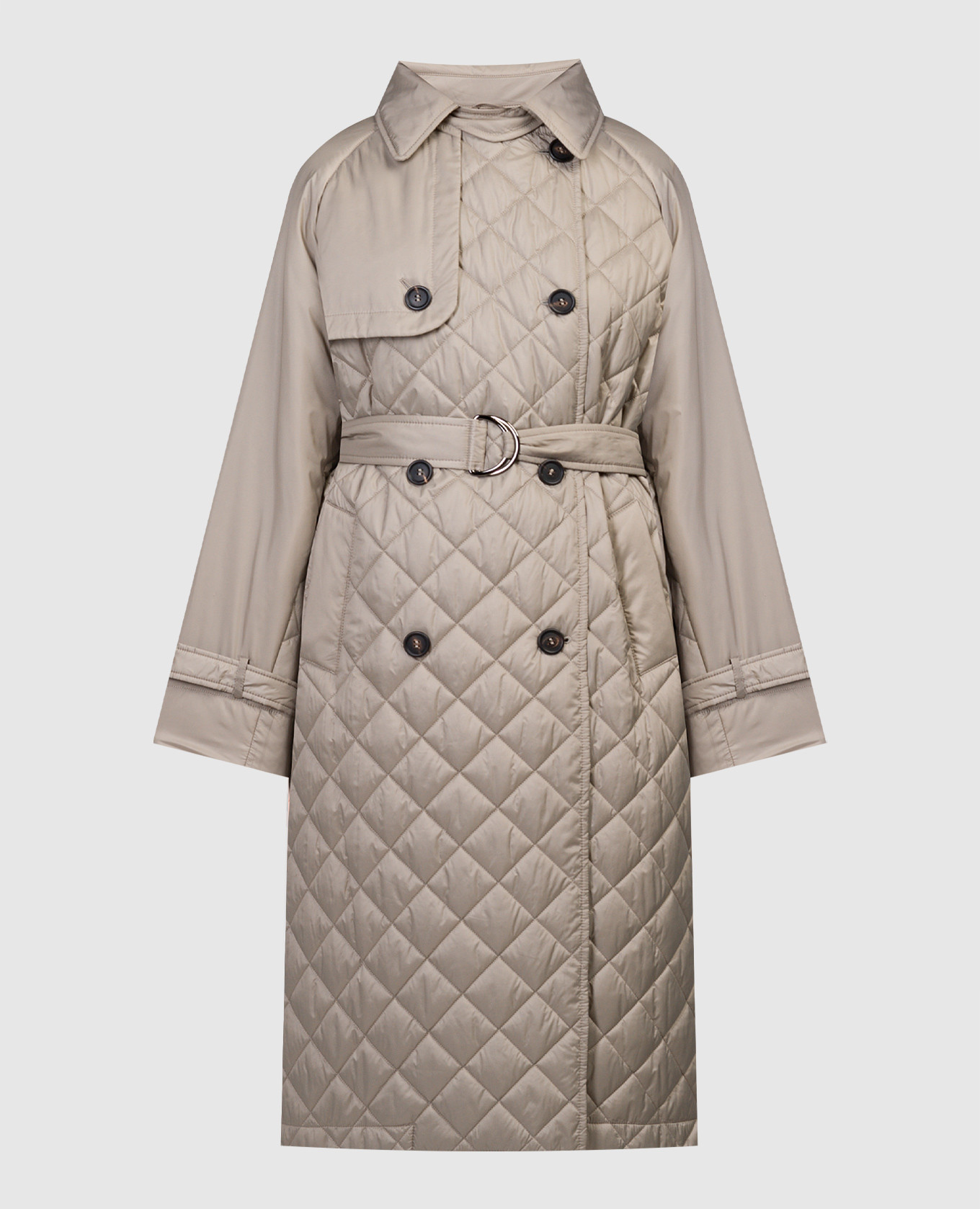 Beige double-breasted quilted trench coat