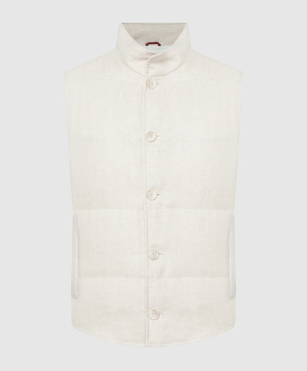 Brunello Cucinelli - Beige vest down vest made of linen, wool and