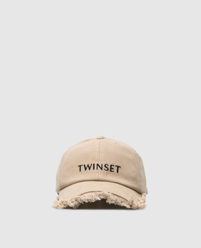 Twinset Бежевая кепка с вышивкой логотипа и бахромой 241TA4210