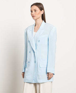 Max Mara Sportmax Блакитний двобортний жакет Zelig з ефектом жатки ZELIG