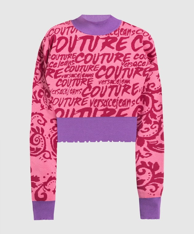 Versace Jeans Couture Pink sweater in jacquard pattern LOGO BRUSH COUTURE 73HAFM04CM03G