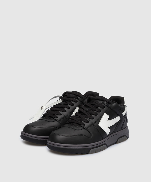 Off-White - Out of office black leather sneakers with contrast logo ...