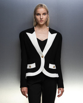 Balmain Чорний жакет з вовни з контрастним окантуванням BF0SK530WB86