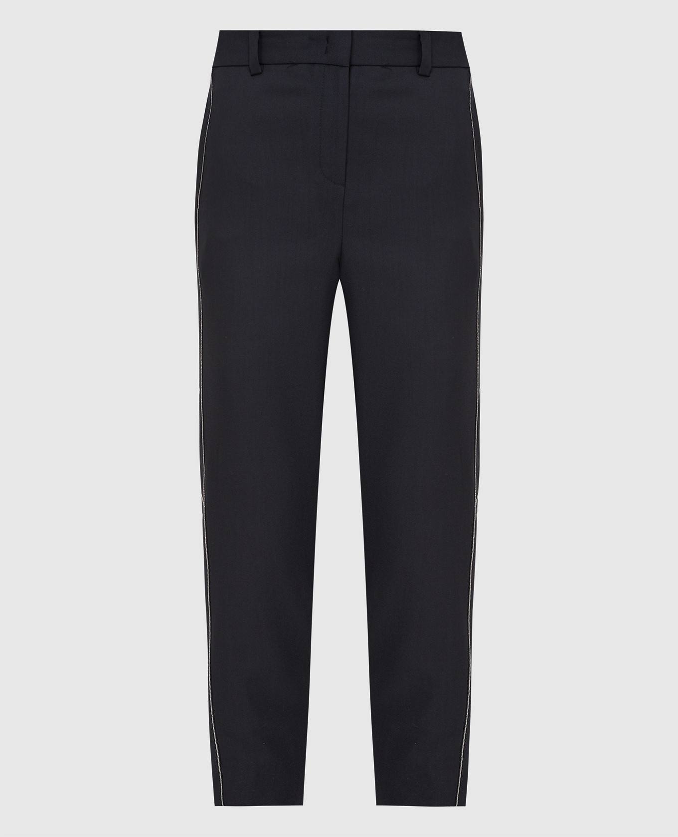 Navy blue wool trousers with chains
