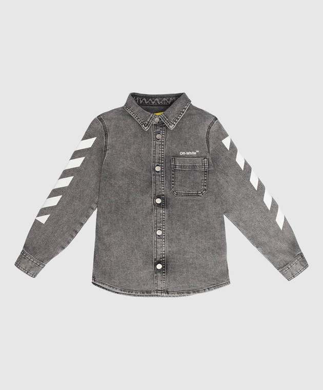 Off-White Children's gray denim shirt with contrasting Arrow logo print OBYD001S22DEN002