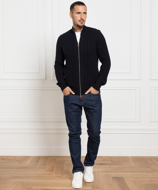 Kiton Синий кардиган с кашемиром в узор UK1019W23 изображение 2