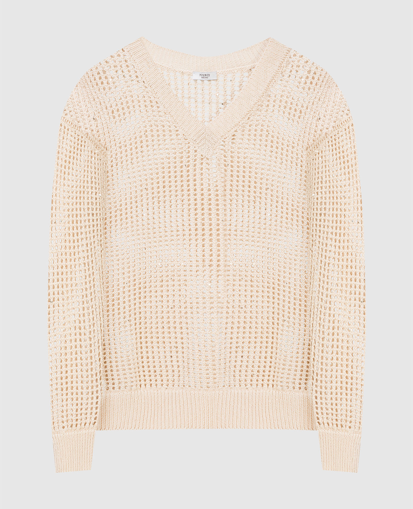 Светло-бежевый ажурный пуловер в пайетках